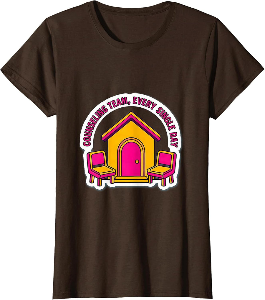 Women's Counseling Team, Every Single Day Groovy Retro School T-Shirt - Brown