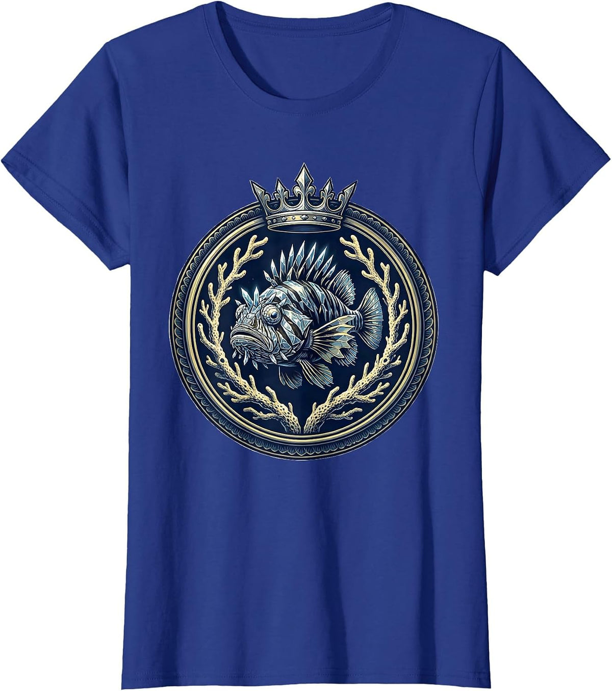 Women's Deep Sea Fish Salt Crystal Scales Illustration T-Shirt - Royal Blue