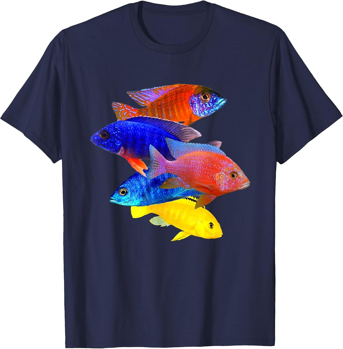 African Cichlids Peacock Cichlid Breeders Keepers Aquarium T-Shirt - Navy Blue