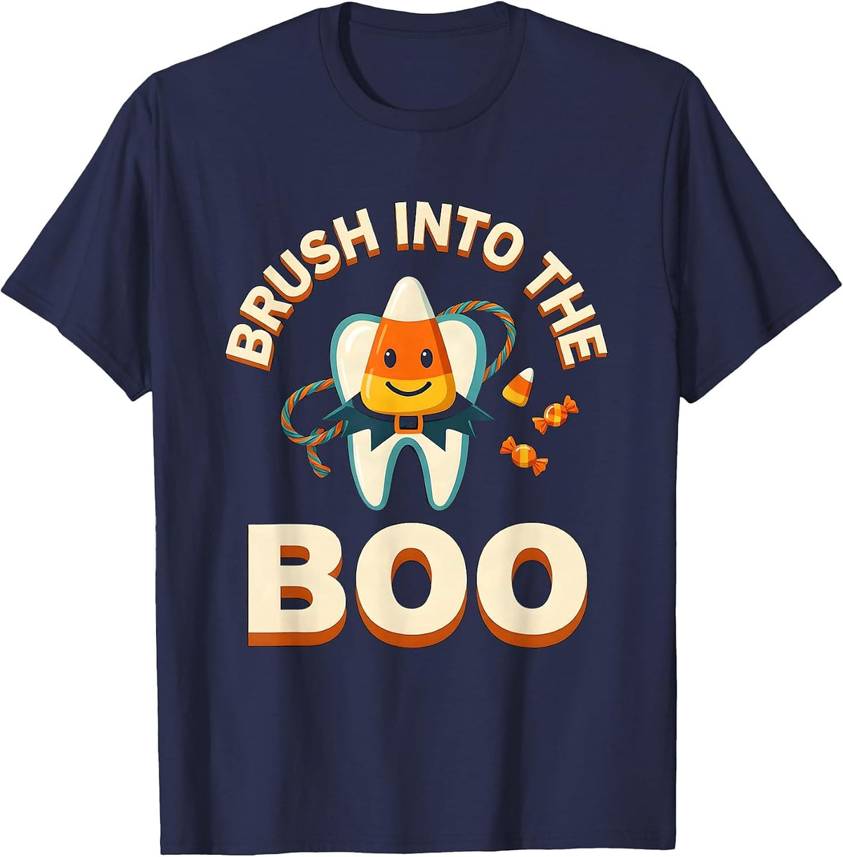 Brush Into The Boo Halloween Dentist Dental Humor Costume T-Shirt - Navy Blue