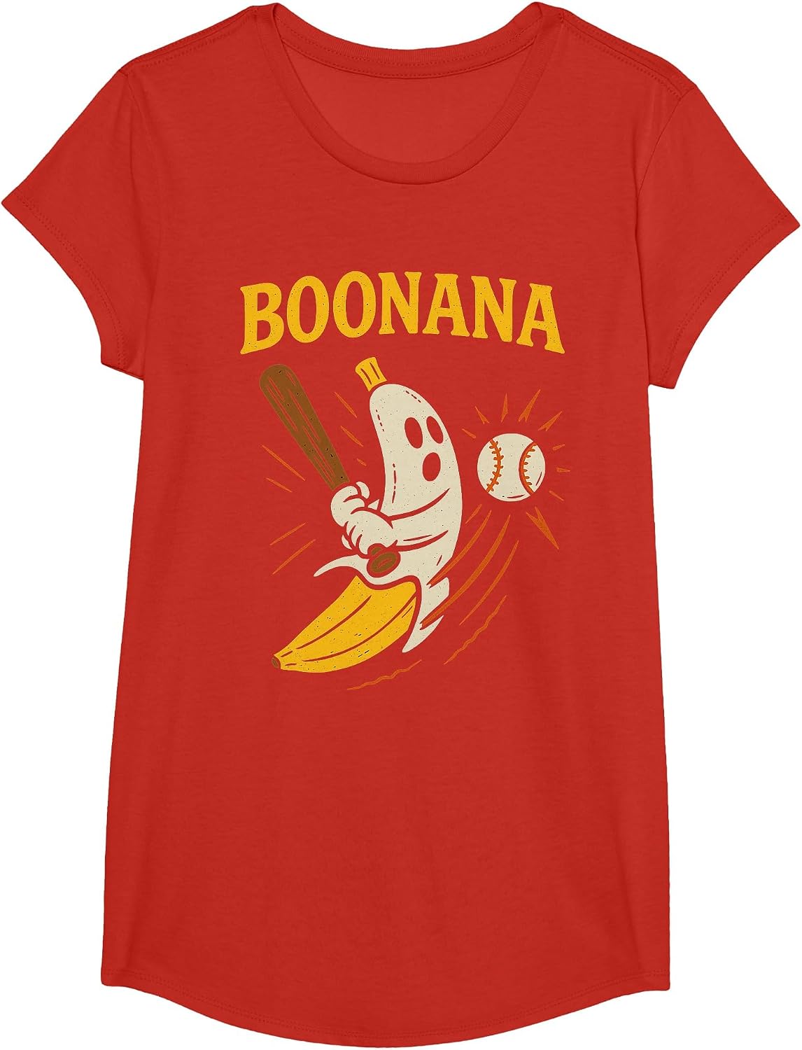Boonana Baseball Funny Halloween Ghost Spooky Banana Costume T-Shirt - Girls Red