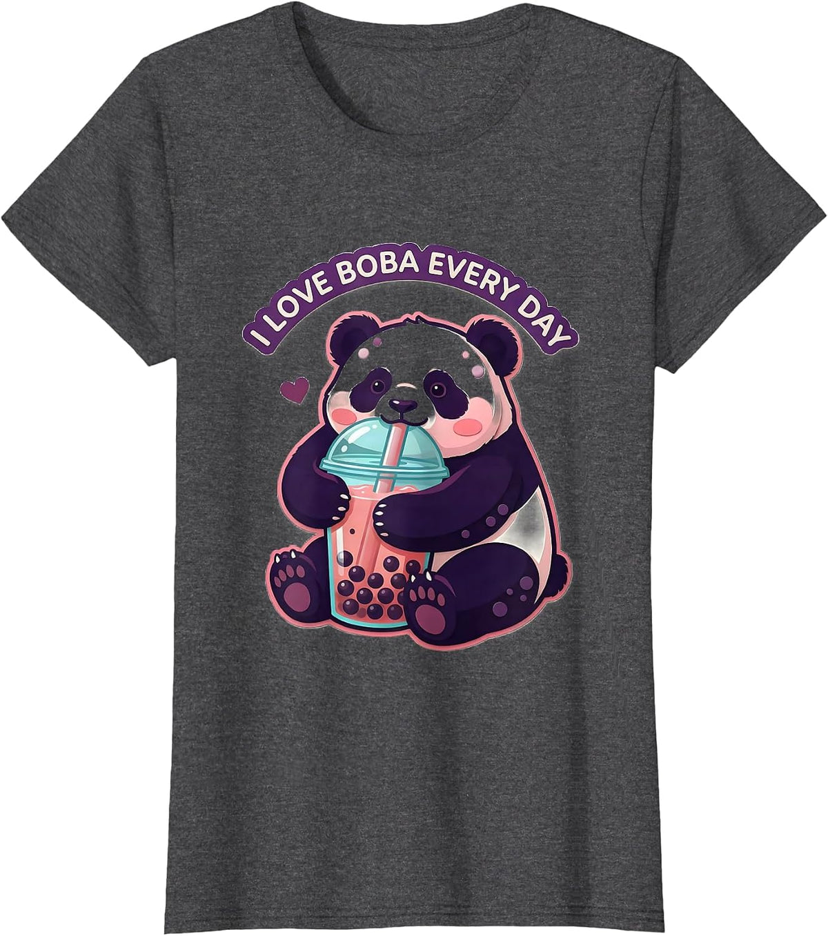 Women's I Love Boba Every Day Cute Kawaii Panda Anime Boba Tea Lover T-Shirt - Dark Heather Grey