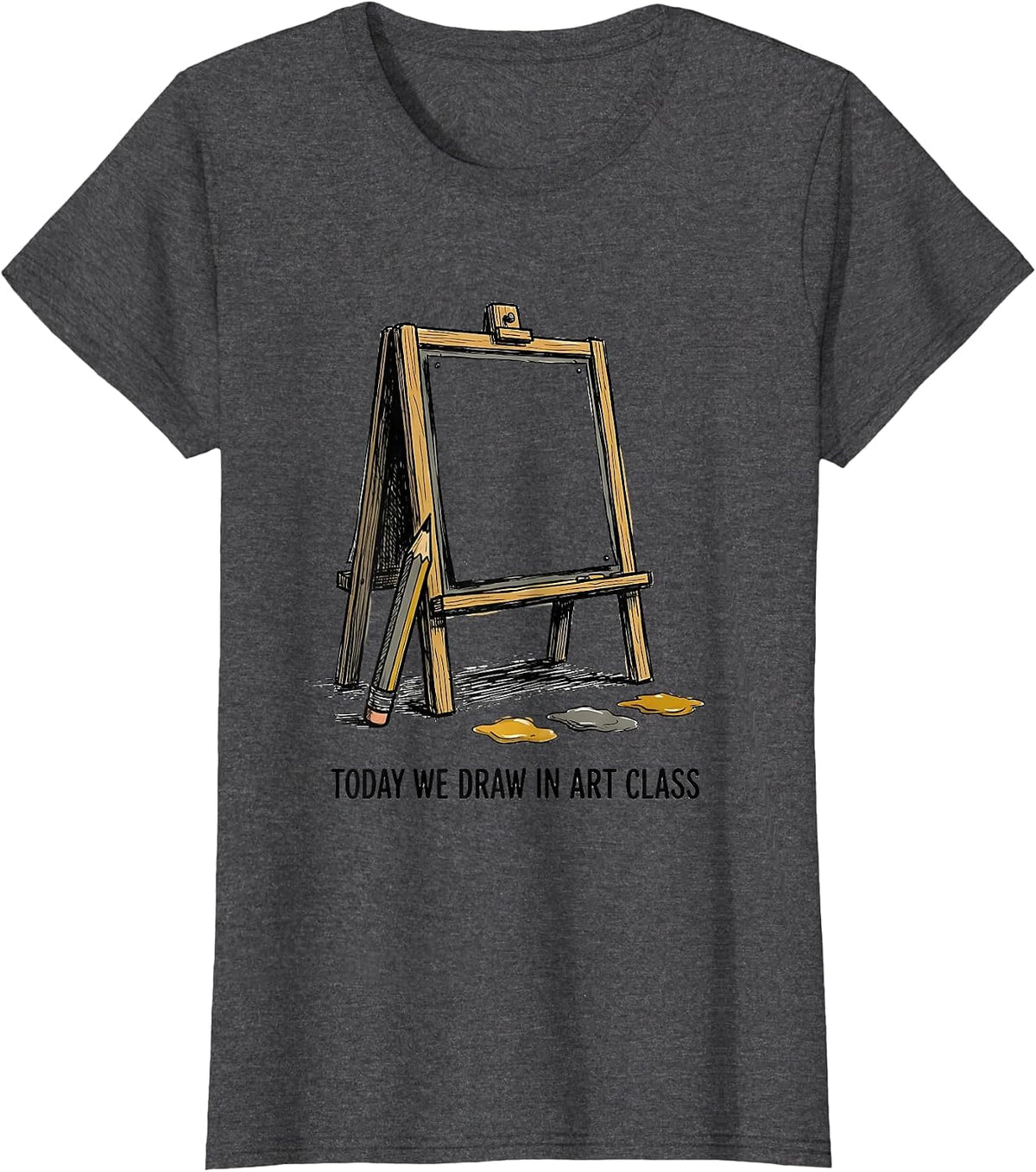 Women's Today We Draw In Art Class Hand-Sketched Art Teacher Back T-Shirt - Dark Heather Grey