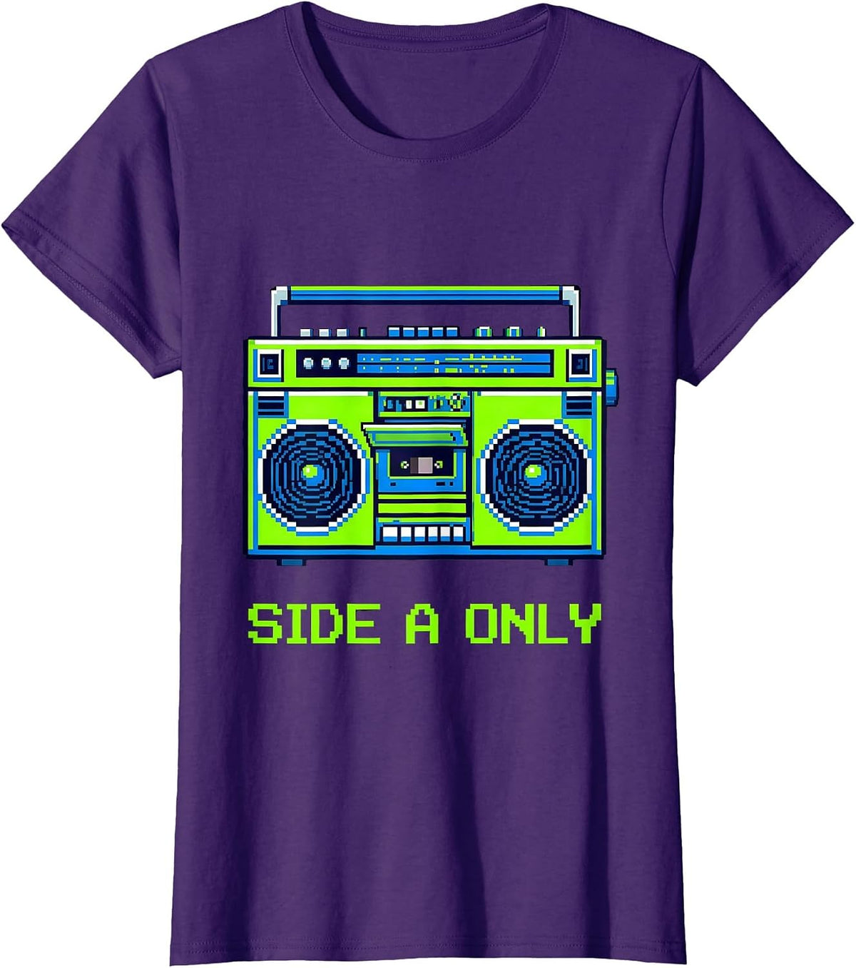 Women's Side A Only Pixel Art Retro Boombox Music Nostalgia T-Shirt - Purple
