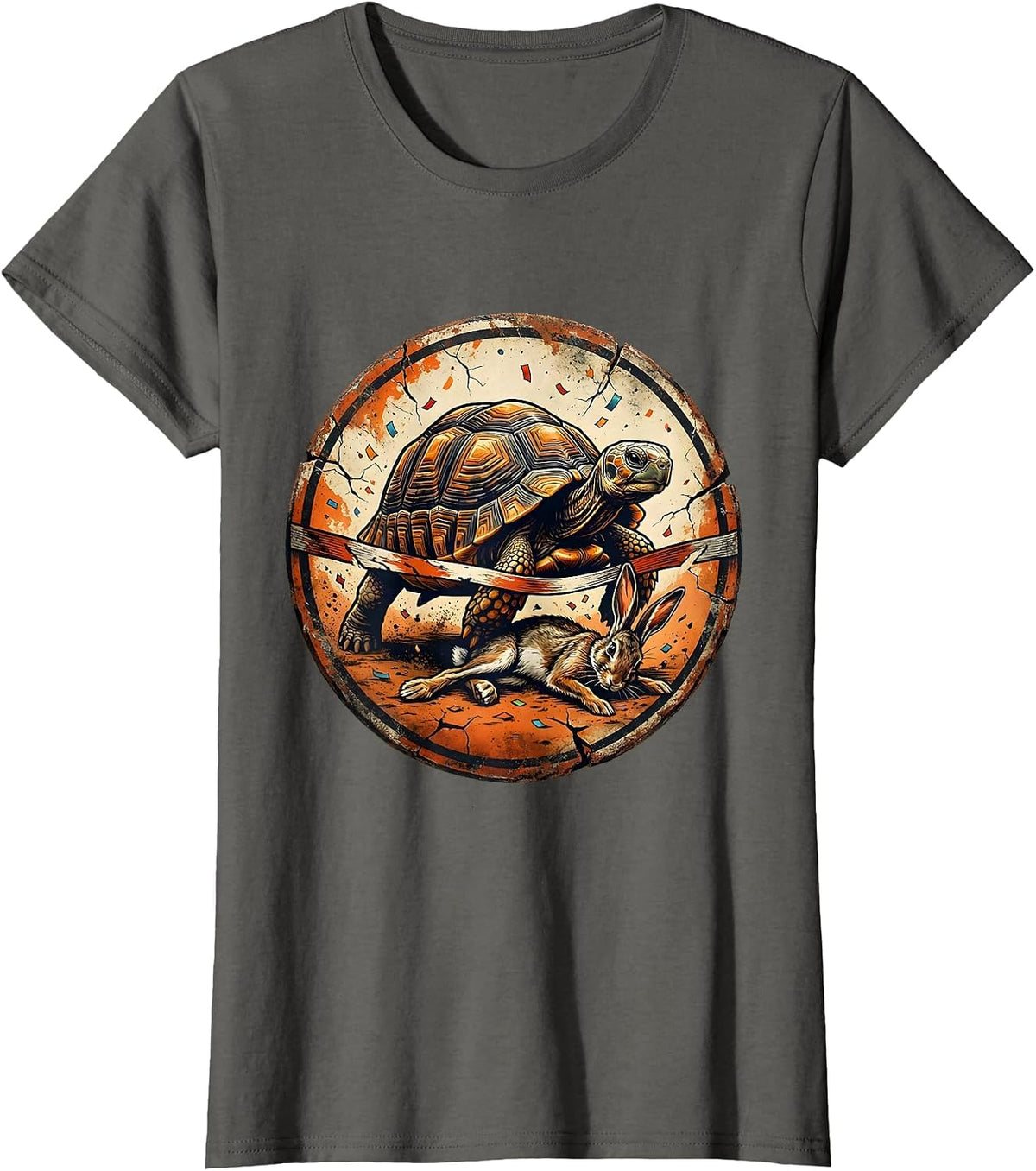Women's Tortoise Beats Hare Finish Line Victory Graphic T-Shirt - Asphalt Grey