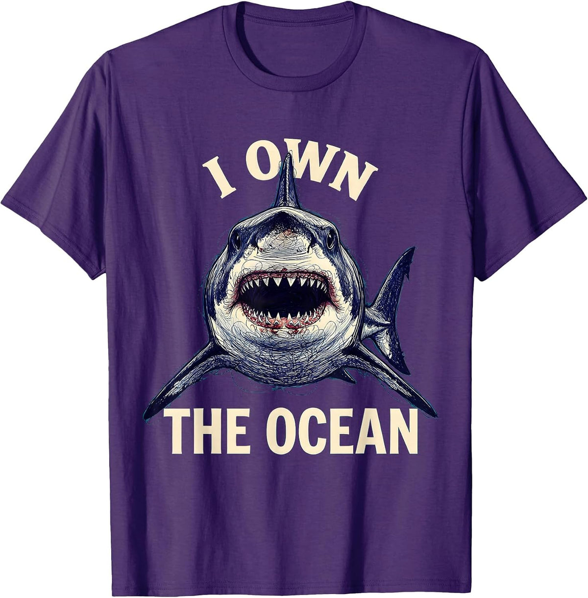 I Own The Ocean Bold Shark Graphic Design T-Shirt - Purple