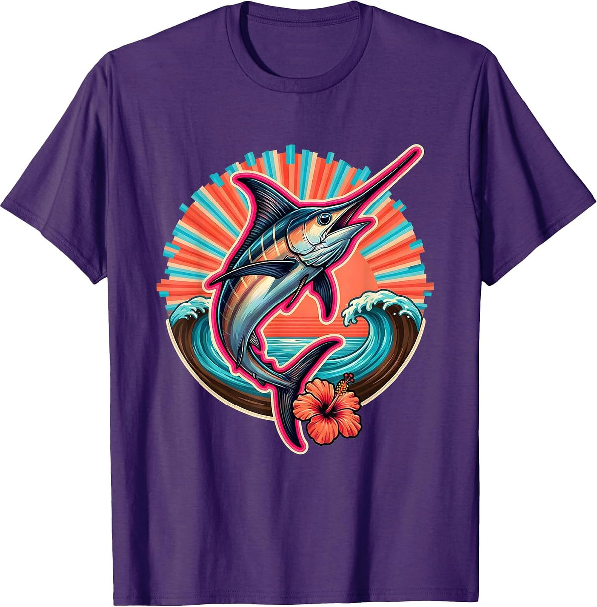 Men's Marlin Jumping at Sunrise Ocean Graphic T-Shirt - Purple