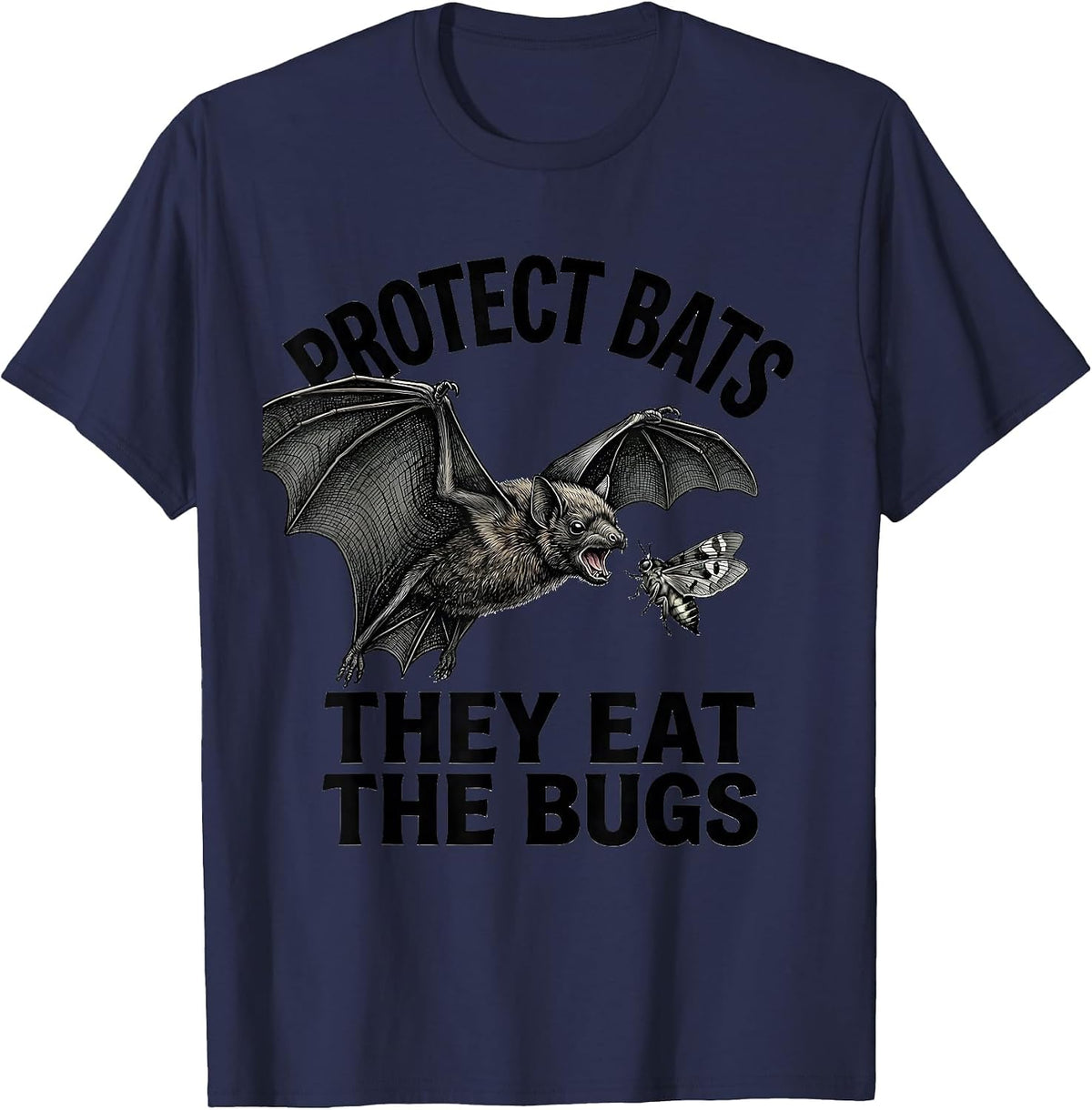 Protect Bats They Eat The Bugs Vintage Bat Lover Halloween T-Shirt - Navy Blue