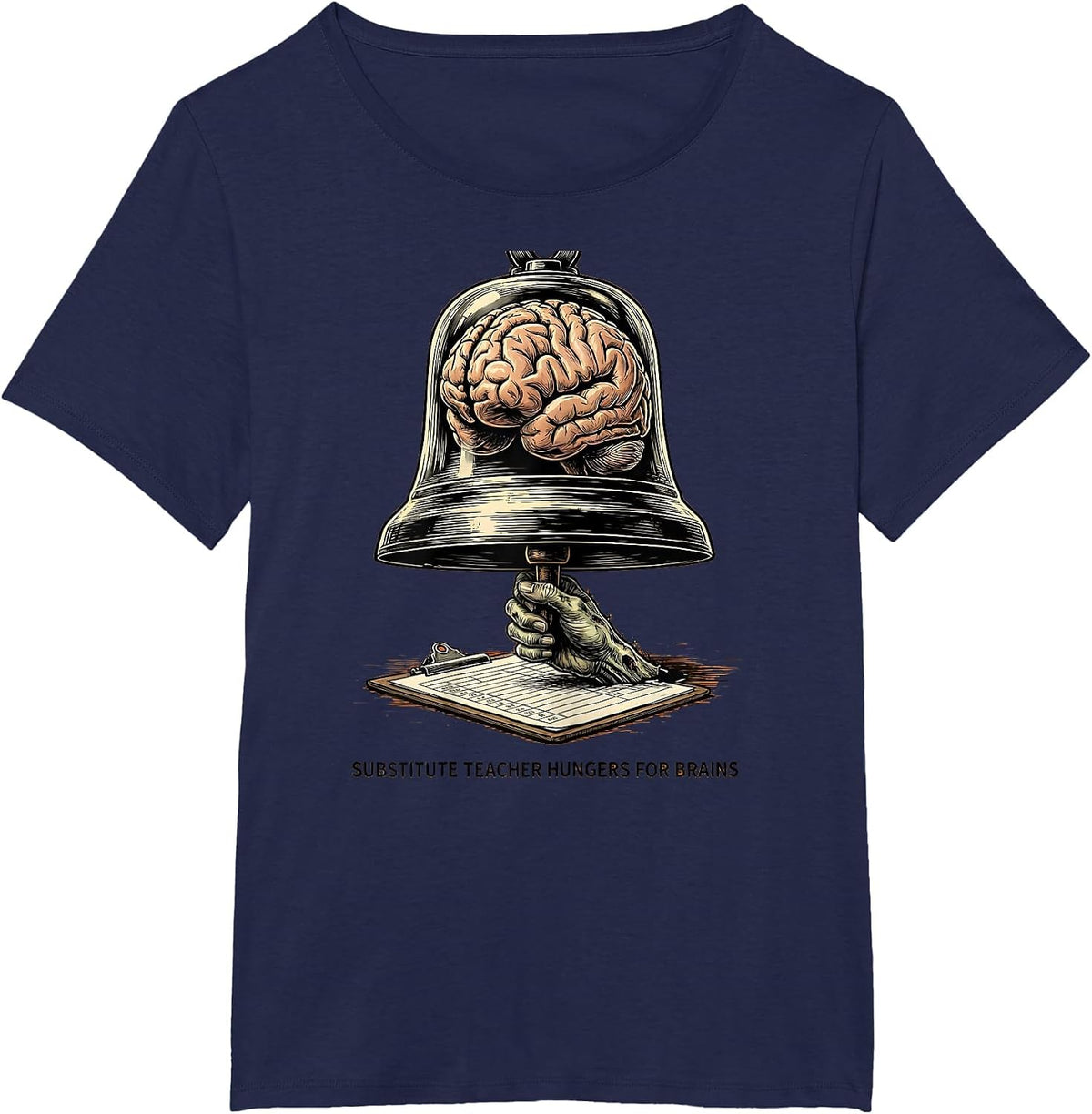 Women's Substitute Teacher Hungers For Brains Funny Zombie Halloween T-Shirt - Navy Blue
