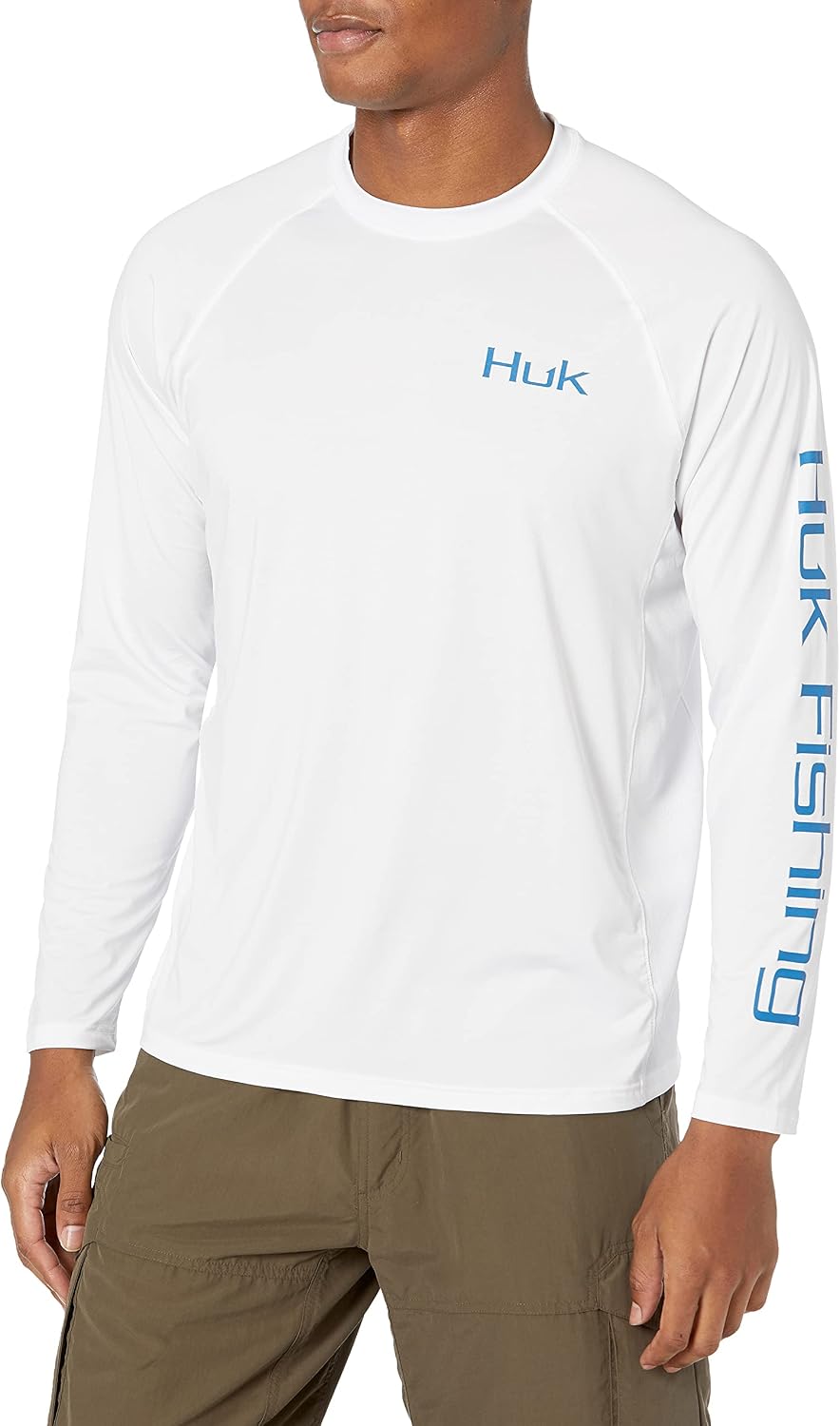 HUK Men's Vc Pursuit Long Sleeve Sun Protecting Fishing Shirt - Marlin Bright - White