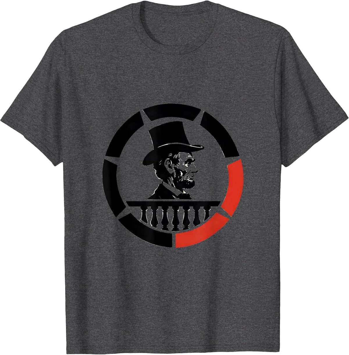 Lincoln Badge Stencil Graphic History Buff Christmas T-Shirt - Dark Heather Grey