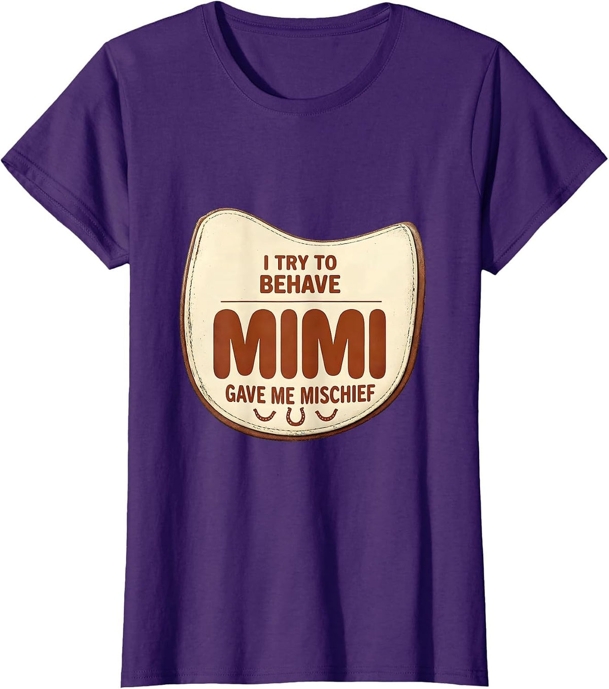 Women's I Try To Behave, Mimi Gave Me Mischief Vintage Funny T-Shirt - Purple