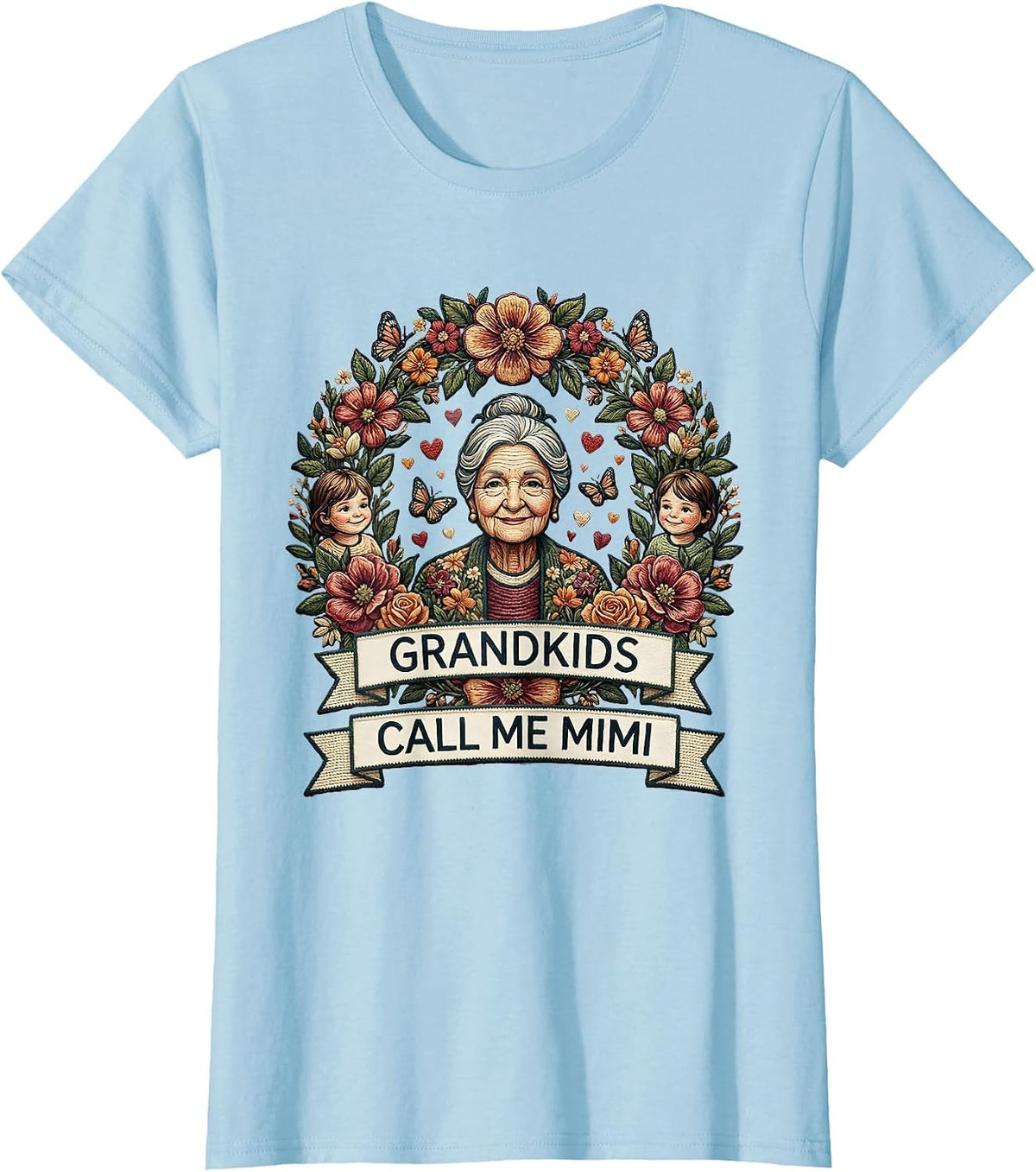 Women's Grandkids Call Me Mimi Grandmother Design T-Shirt - Baby Blue