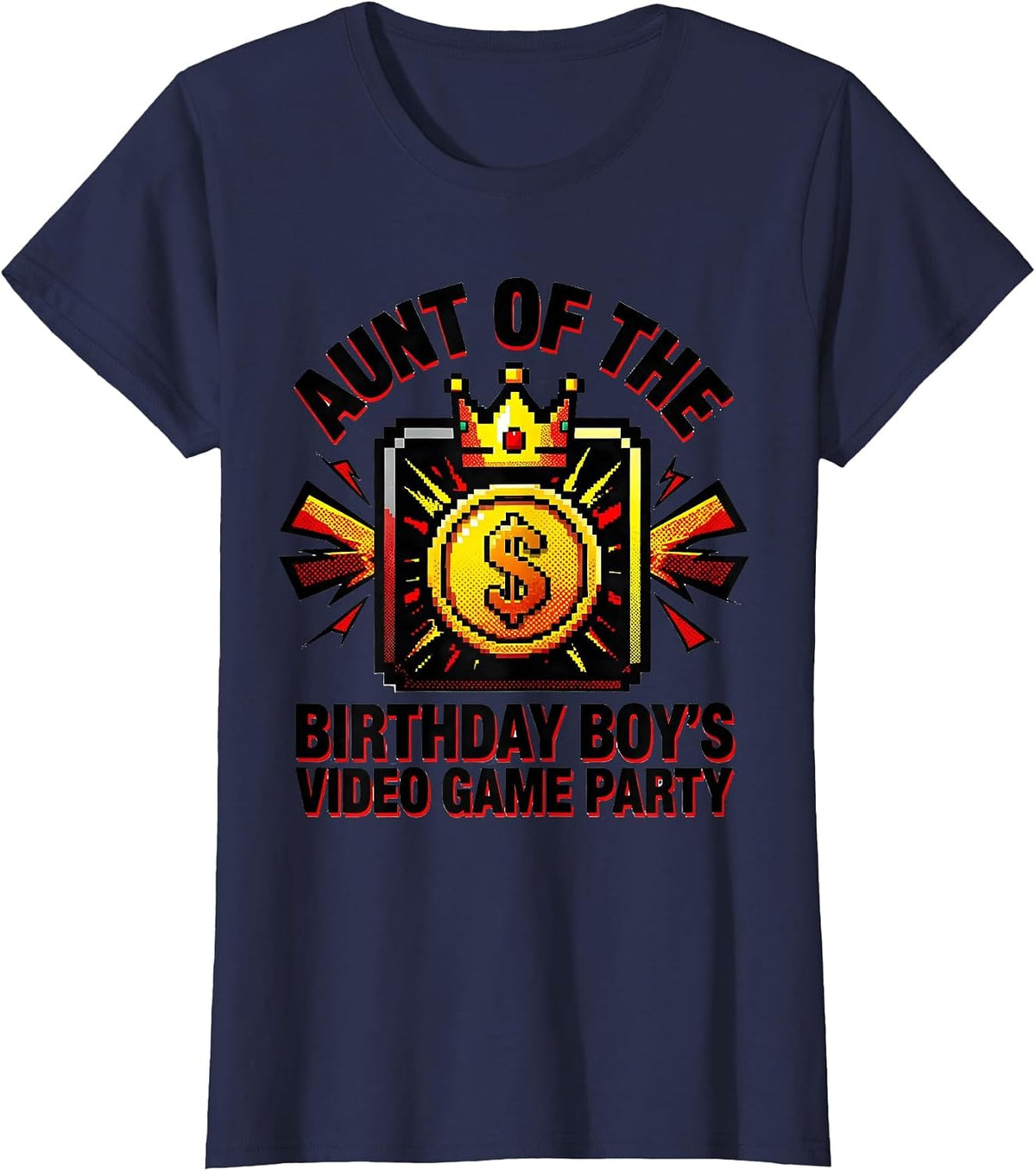 Women's Aunt Of The Birthday Boy's Video Game Party Matching Family T-Shirt - Navy Blue