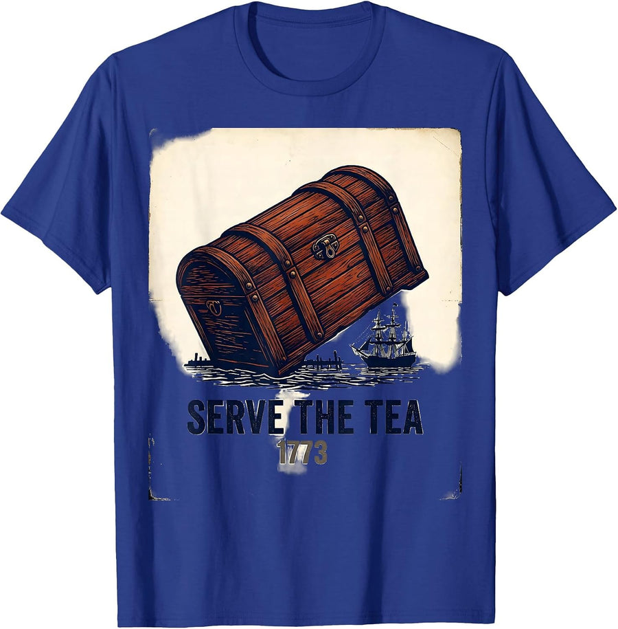 Serve The Tea, 1773 Vintage Patriotic History Pun Humor T-Shirt - Royal Blue