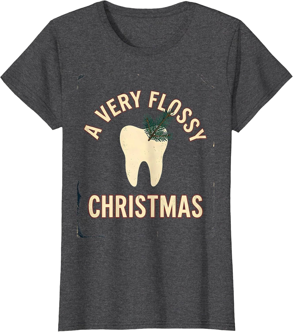 Women's A Very Flossy Christmas Vintage Dental Holiday Humor Dentist T-Shirt - Dark Heather Grey