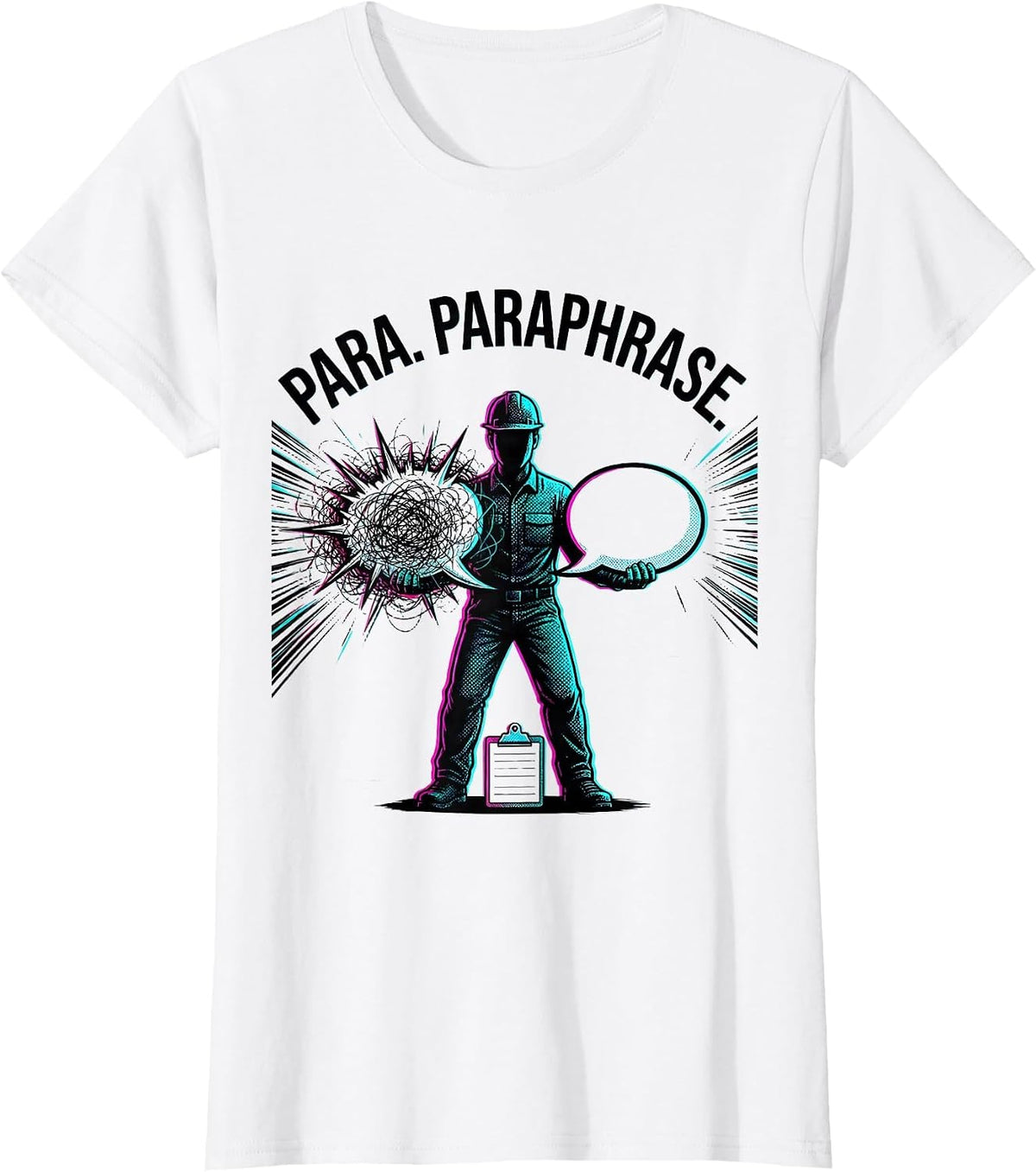 Women's Para Paraphrase Bold Pop Art Funny Paraprofessional Support T-Shirt - White