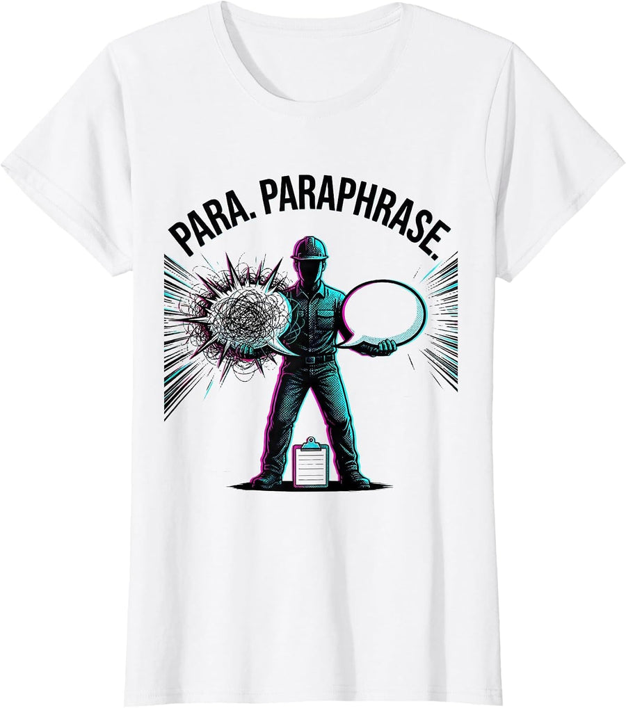 Women's Para Paraphrase Bold Pop Art Funny Paraprofessional Support T-Shirt - White