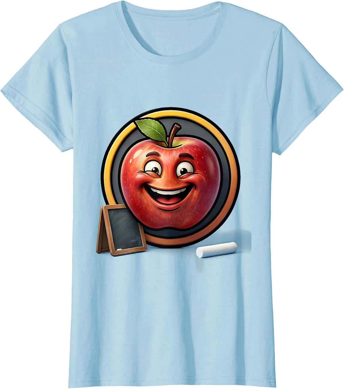 Kindergarten Teacher Apple Chalkboard Illustration T-Shirt - Baby Blue