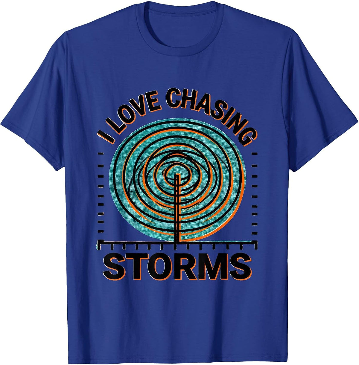 Men's I Love Chasing Storms Risograph Storm Chaser Meteorology T-Shirt - Royal Blue