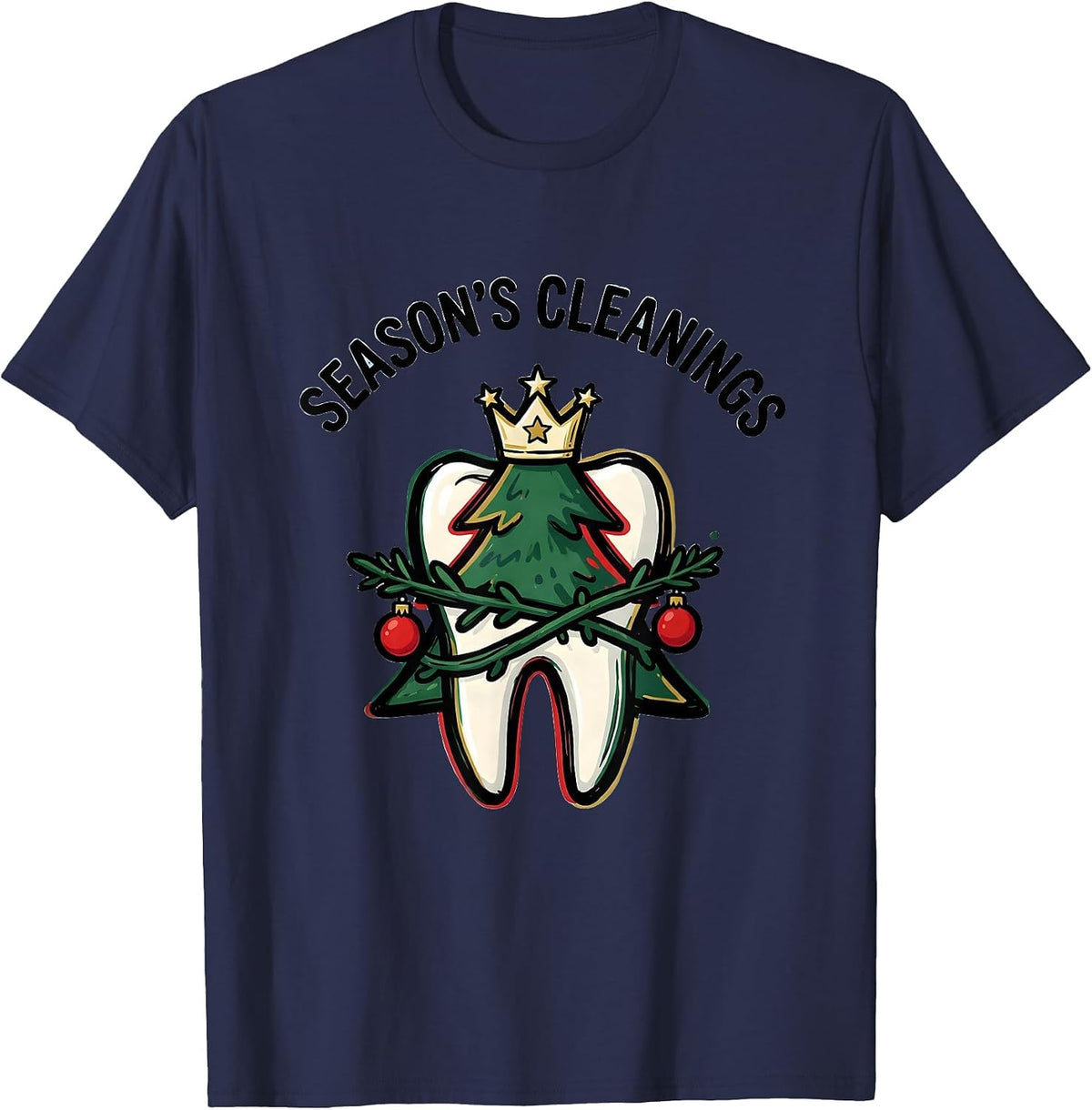 Men's Season's Cleanings Funny Dental Christmas Dentist Dental T-Shirt - Navy Blue
