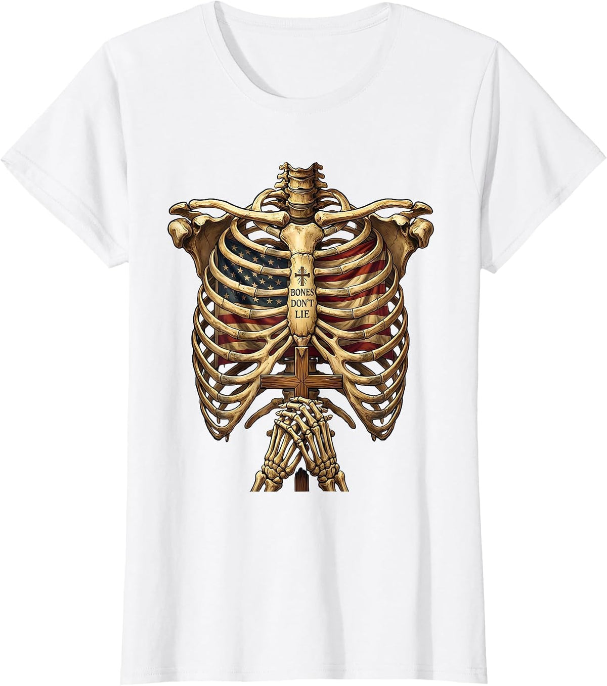 Women's Bones Don't Lie Bold Skeleton Graphic Design T-Shirt - White