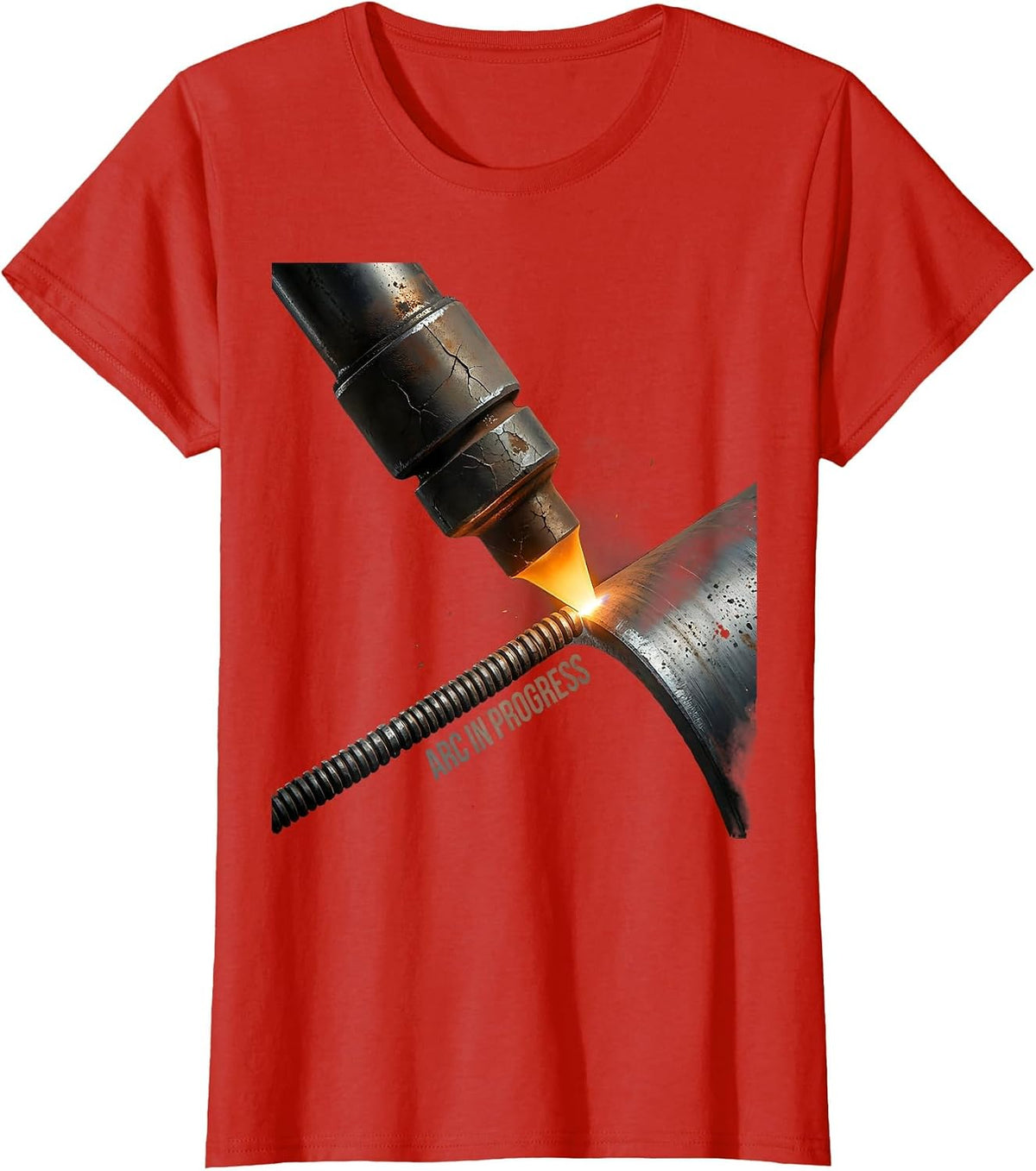 Arc In Progress Distressed Welder Trade Pride Humor Metal T-Shirt - Red