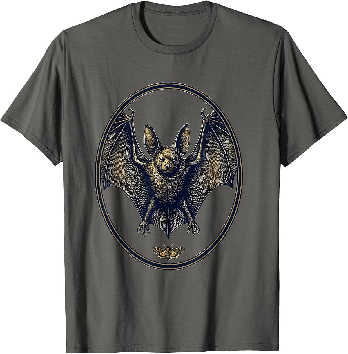 Bat Crest Vintage Nature Bat Lover Halloween T-Shirt - Asphalt Grey