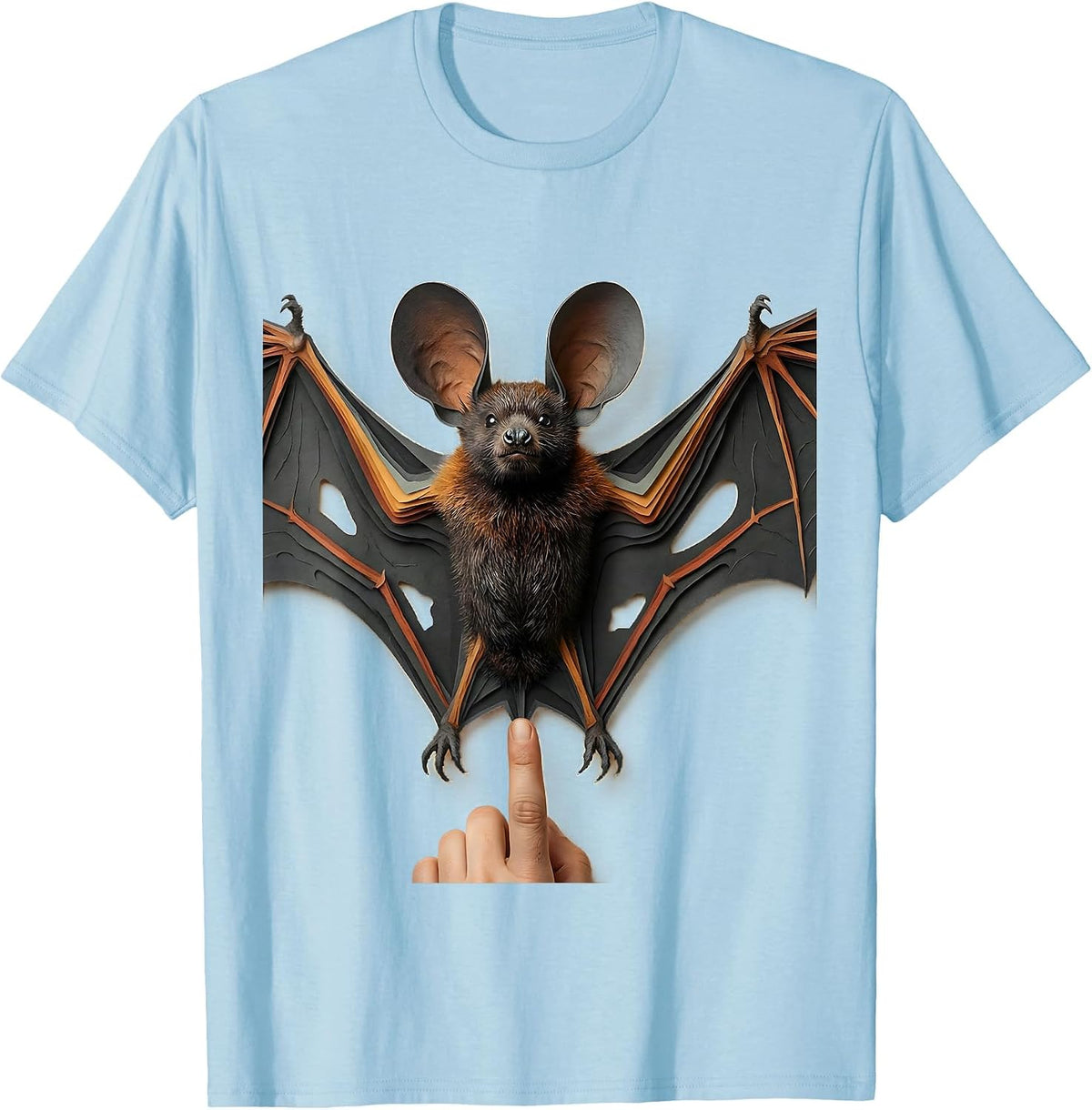Men's Monumental Bat Paper-Cutout Bat Lover Wildlife Humor T-Shirt - Baby Blue