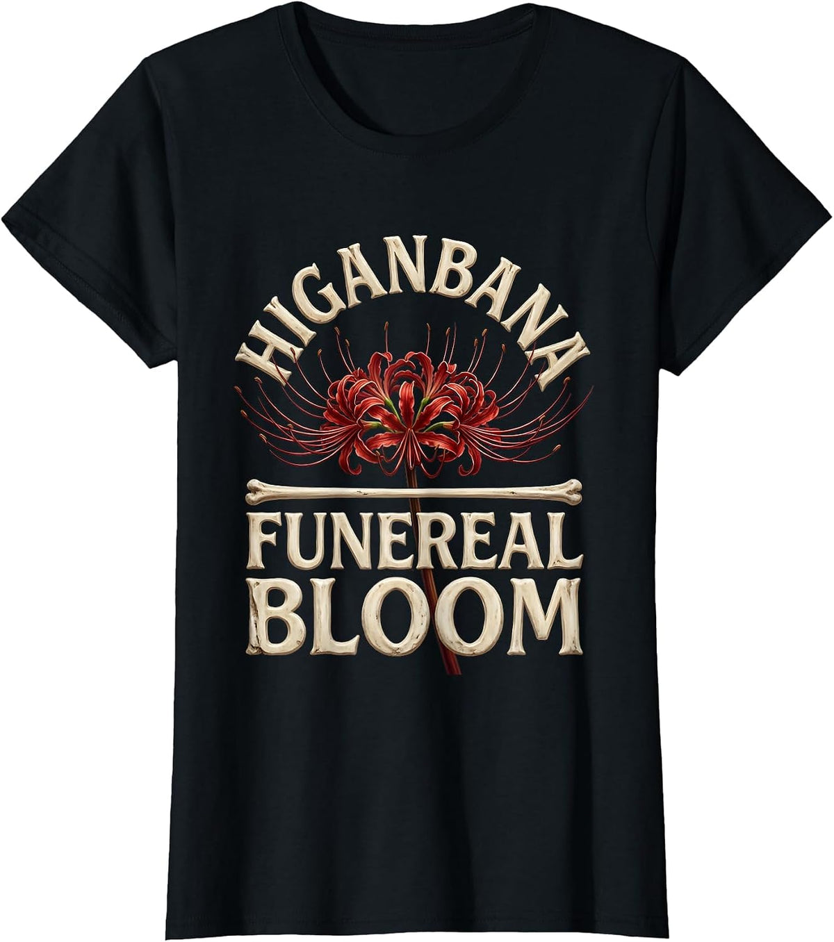 Women's Higanbana Funereal Bloom Horror Anime Kawaii Goth Aesthetic T-Shirt - Black