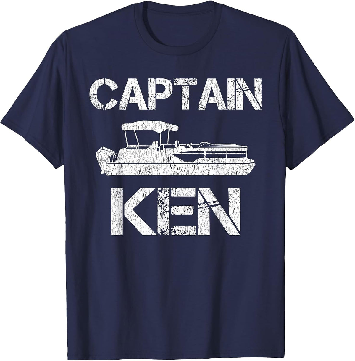 Captain Ken Pontoon Captain Funny Personalized Name Boat T-Shirt - Navy Blue