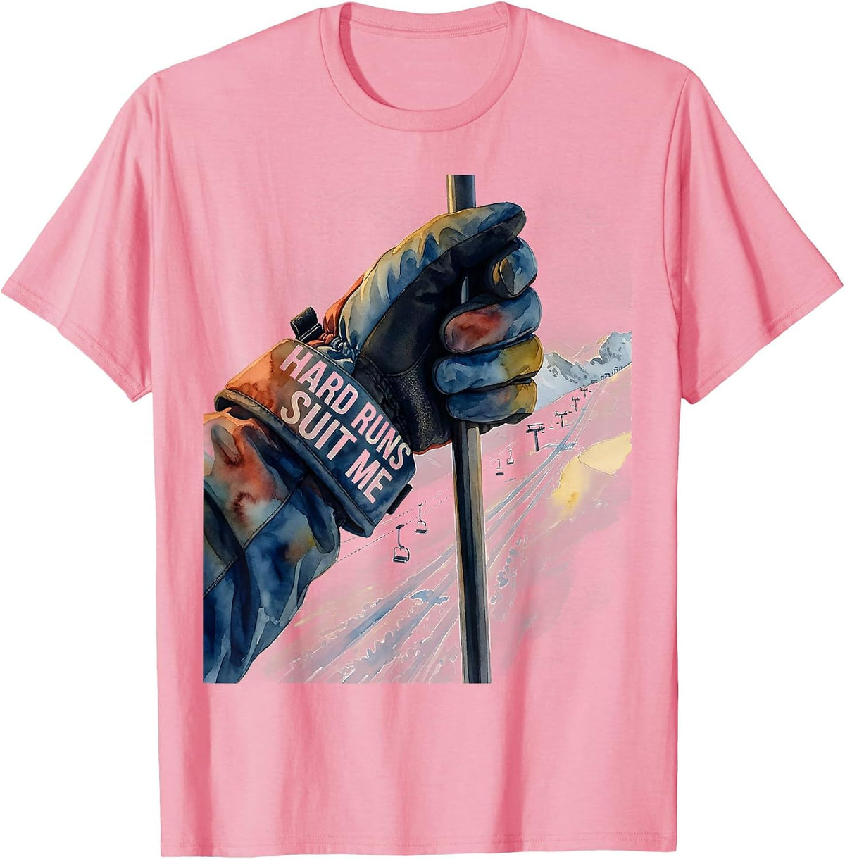 Men's Hard Runs Suit Me Funny Ski Snowboard Winter Sports Humor T-Shirt - Pink