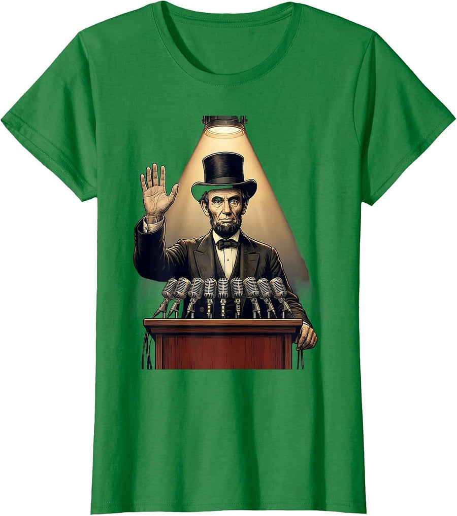 Women's Abraham Lincoln Portrait Funny Presidents Day Novelty T-Shirt - Kelly Green