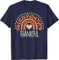 Leopard Rainbow Thankful Thanksgiving Teacher Women Kids T-Shirt - Navy Blue