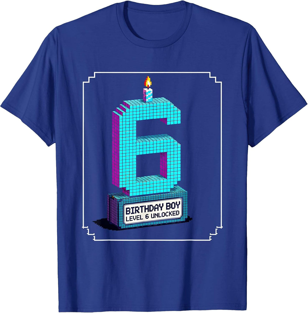 Men's Birthday Boy Level 6 Unlocked Pixel Art Gamer Boy Birthday T-Shirt - Royal Blue