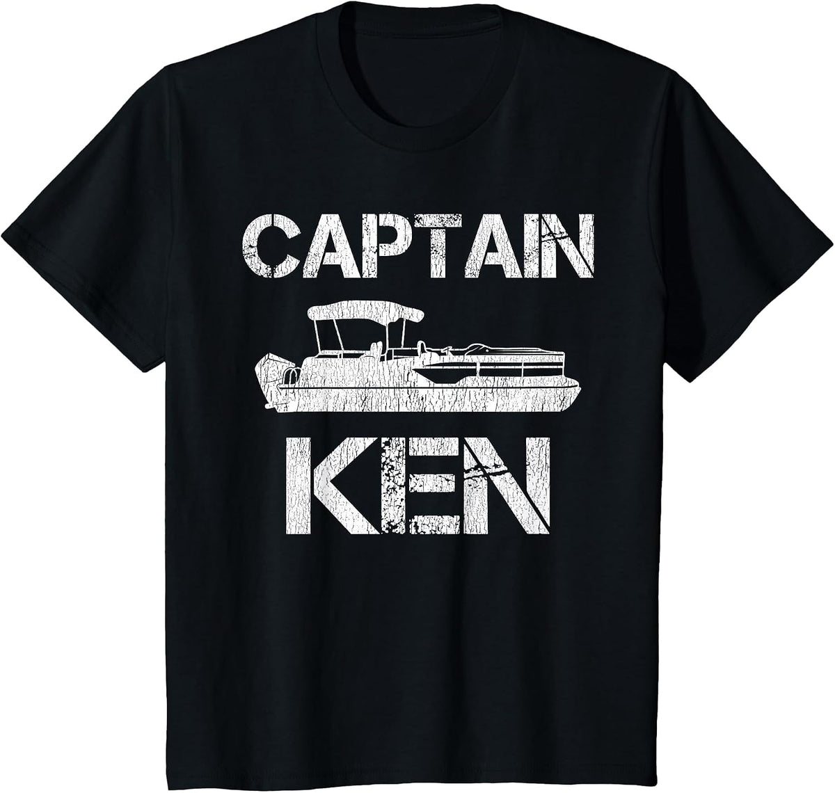 Captain Ken Pontoon Captain Funny Personalized Name Boat T-Shirt - Black