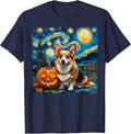Pembroke Welsh Corgi Pumpkin Starry Night Style Halloween T-Shirt - Navy Blue