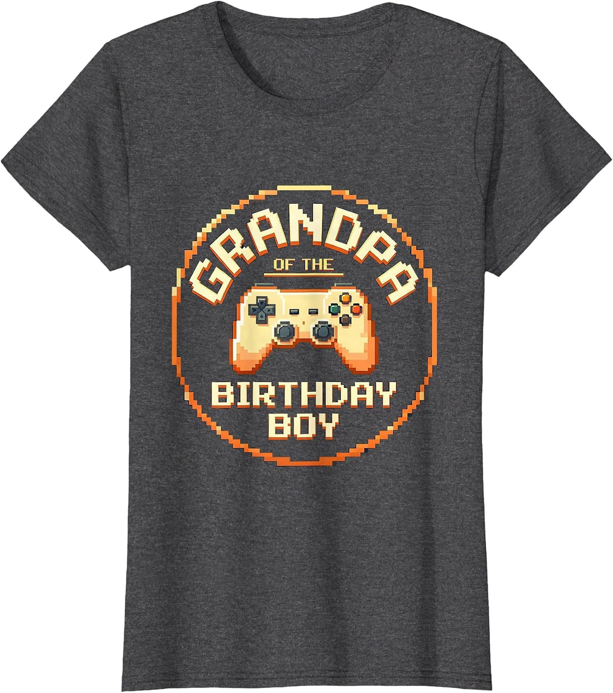 Women's Grandpa of the Birthday Boy Pixel Art Gamer Family Matching T-Shirt - Dark Heather Grey