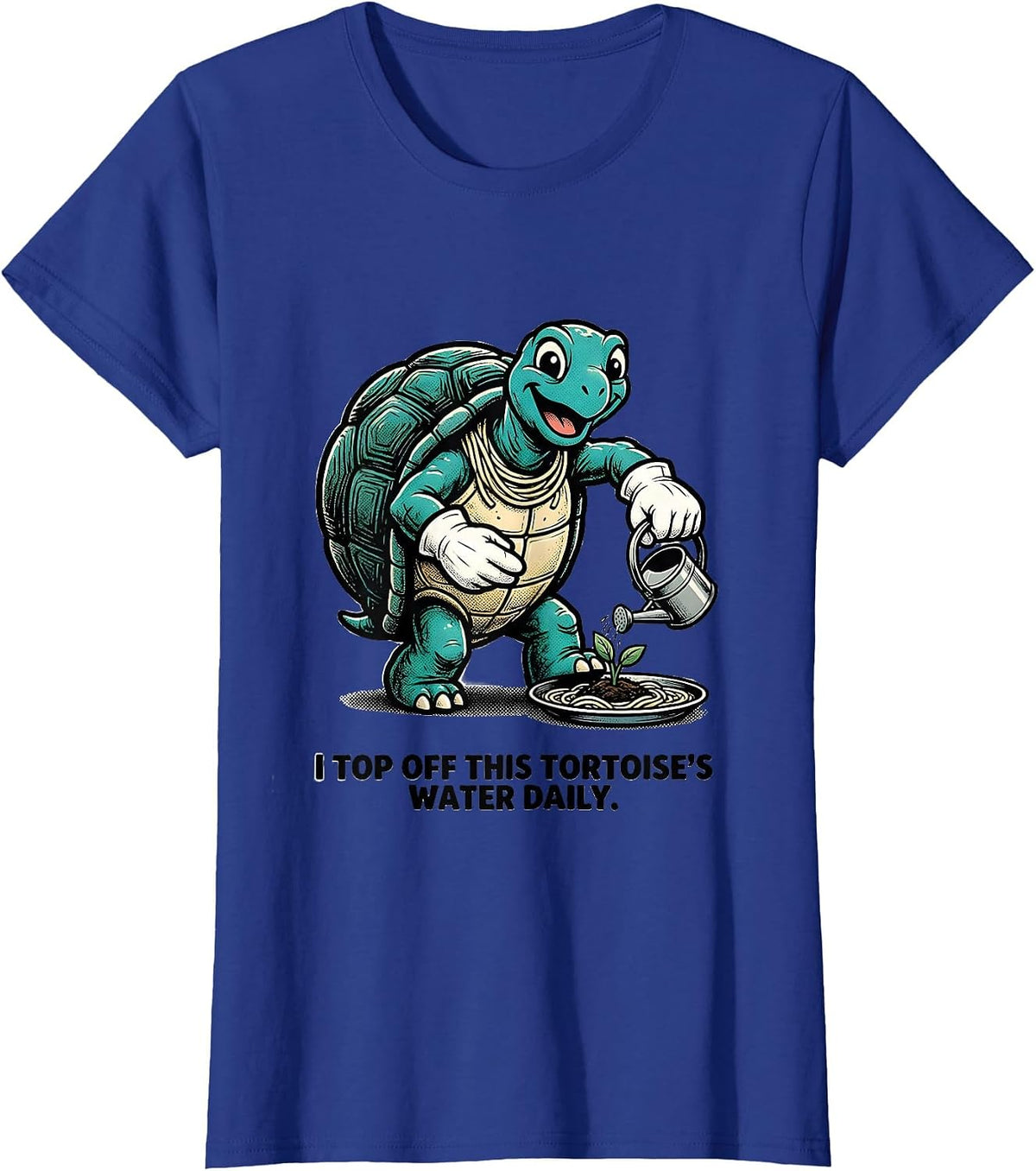 Women's I Top Off This Tortoise's Water Daily Retro Cartoon Turtle T-Shirt - Royal Blue
