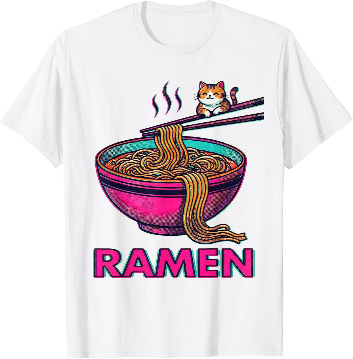 Men's RAMEN Kawaii Anime Cat Ramen Lover Funny Japanese Humor T-Shirt - White