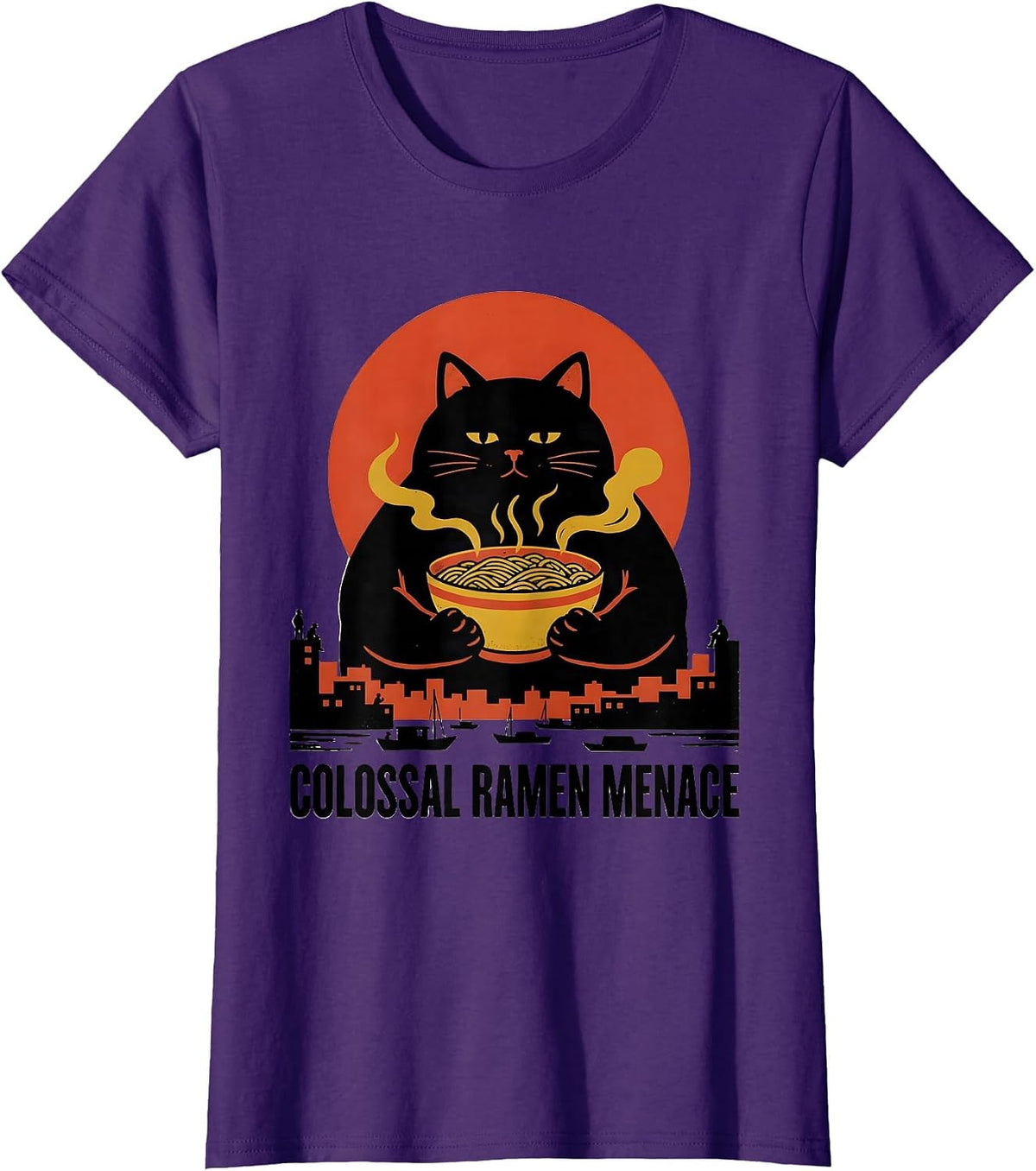 Women's Colossal Ramen Menace Funny Cat Ramen Japanese Anime Gift T-Shirt - Purple