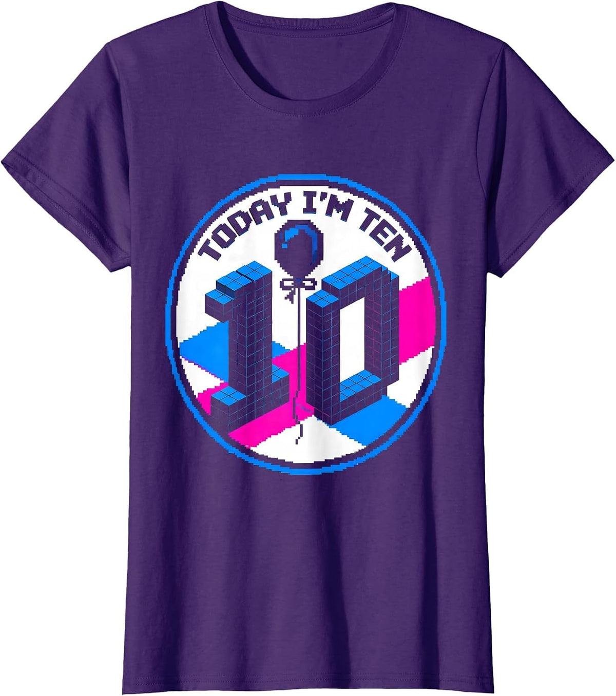 Women's Today I'm Ten Pixel Art Birthday Kid Family Matching Party T-Shirt - Purple