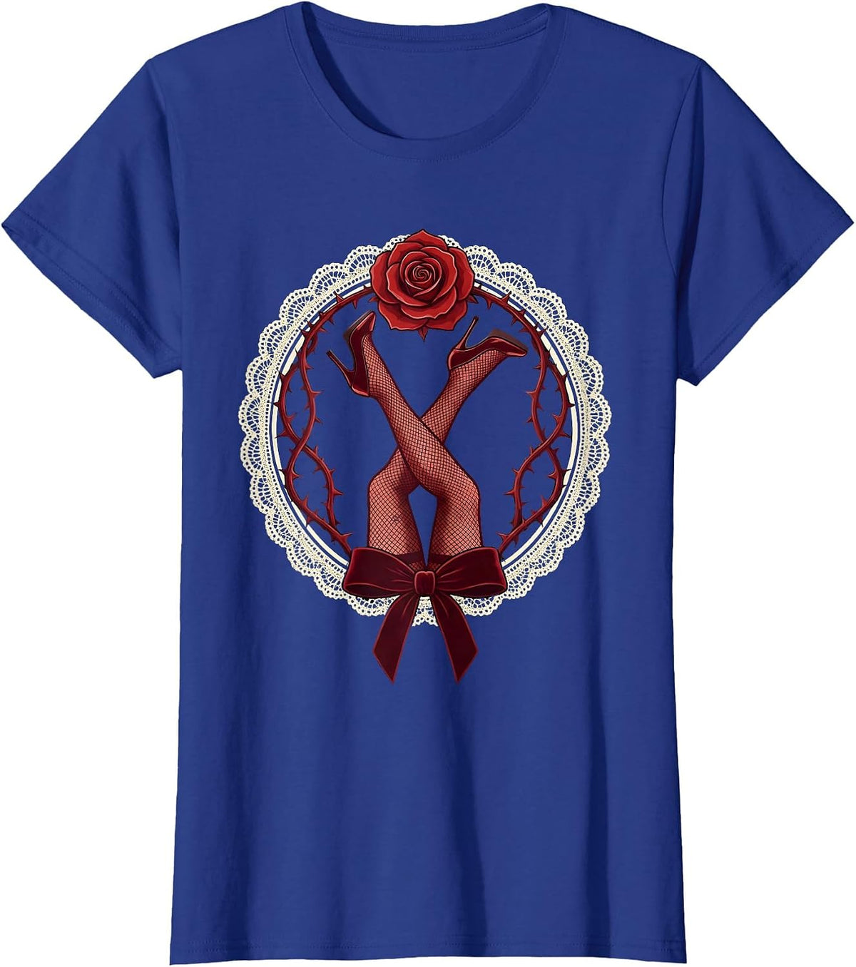 Women's Showgirl Chorus Line Legs Spotlight Dance Art T-Shirt - Royal Blue