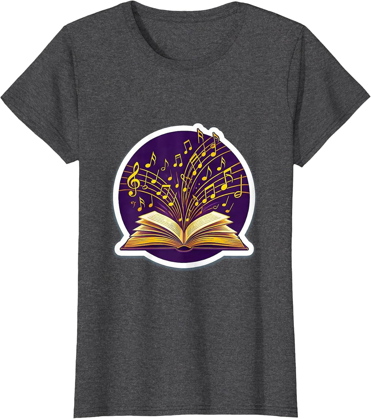 Women's Music Teacher Gift Music Notes Flying From Book T-Shirt - Dark Heather Grey