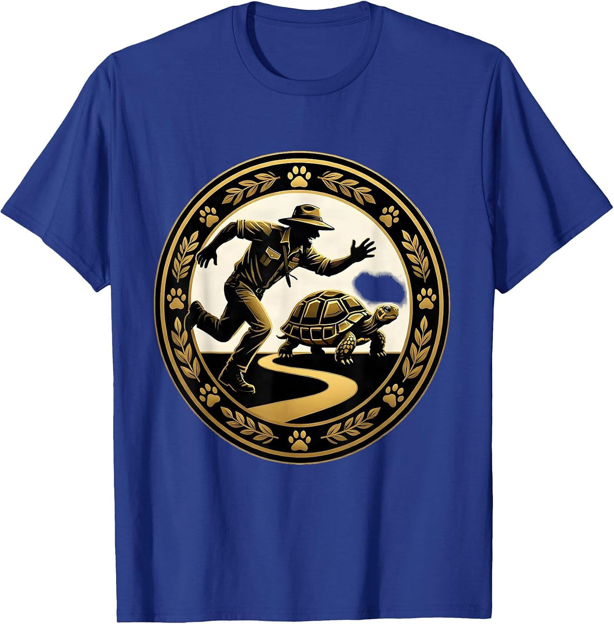Men's Zookeeper Chasing Runaway Tortoise Funny Zoo T-Shirt - Royal Blue