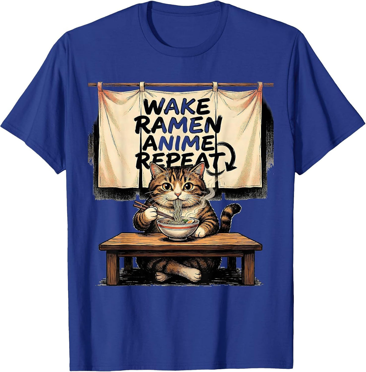 Wake Ramen Anime Repeat Funny Kawaii Cat Lover Gift T-Shirt - Royal Blue