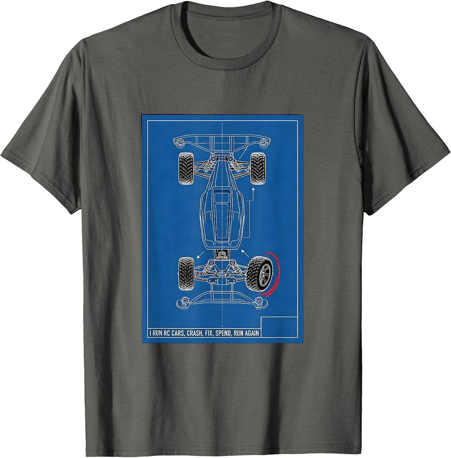 I Run RC Cars, Crash, Fix, Spend, Run Again Racing T-Shirt - Asphalt Grey