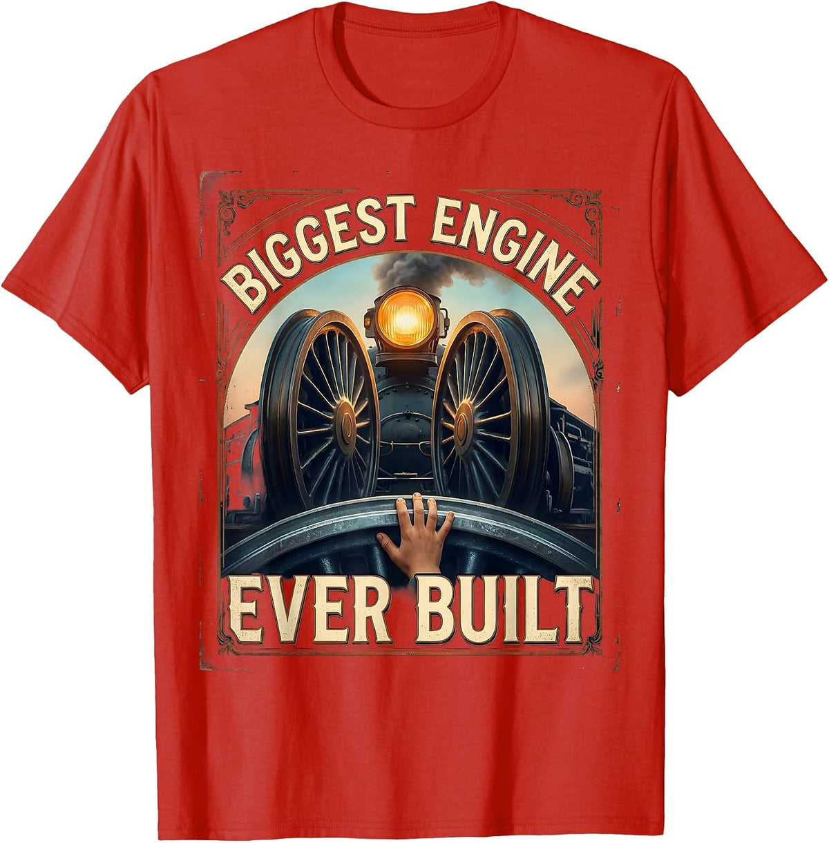 Men's Biggest Engine Ever Built Vintage Steam Locomotive Train T-Shirt - Red