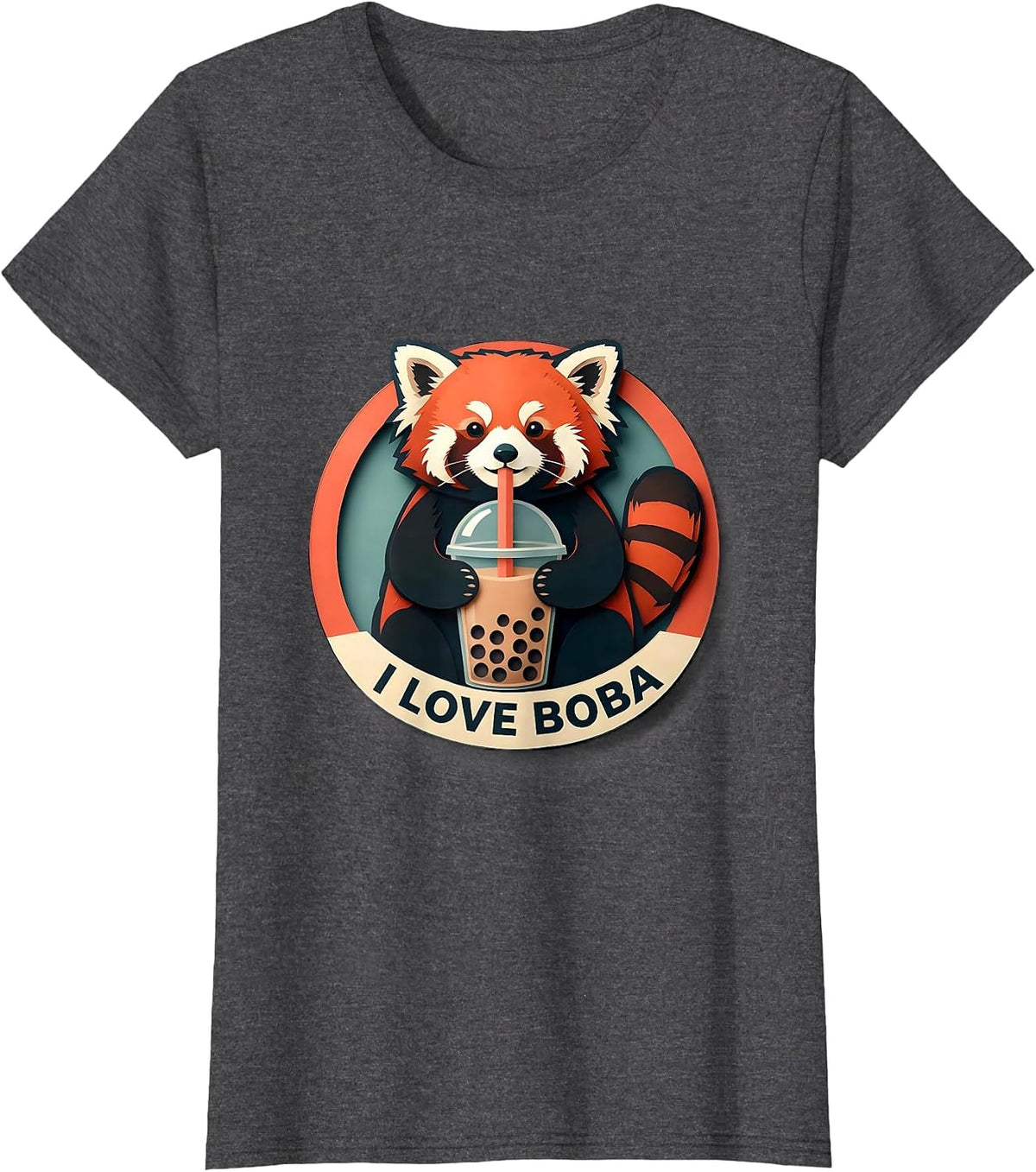 Women's I Love Boba Cute Kawaii Panda Anime Bubble Tea Boba Lover T-Shirt - Dark Heather Grey
