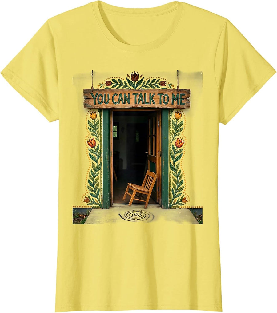 You Can Talk To Me Folk Art Mental Health Counselor T-Shirt - Lemon Yellow